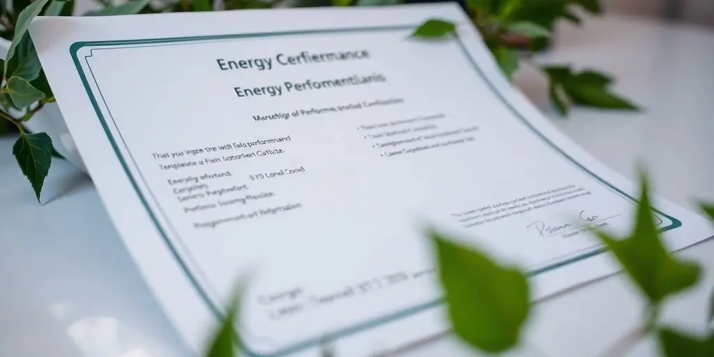Energy performance certificate on a clean surface with greenery.