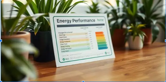 Energy Performance Certificate on a table with plants